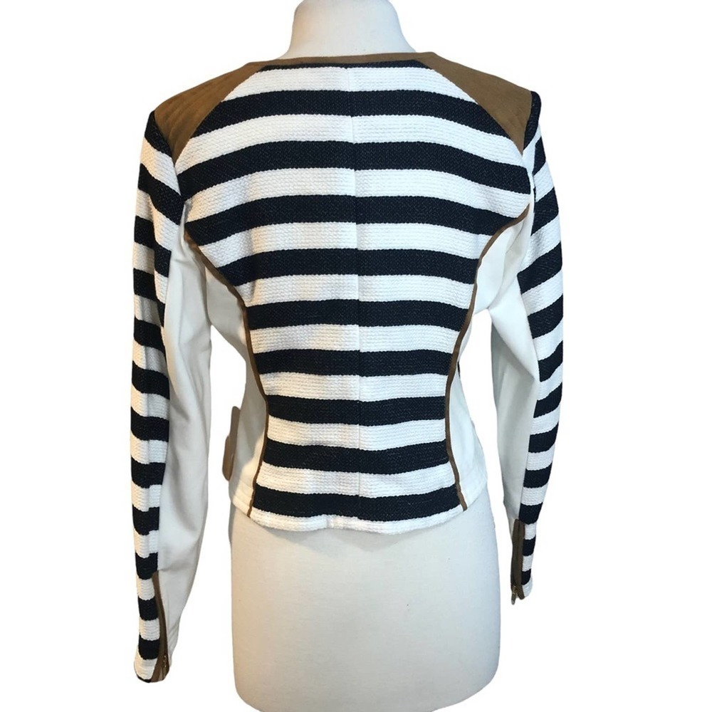 Gibson & Latimer NWT Black White Tan Brown Striped Moto Jacket Small - Picture 5 of 14